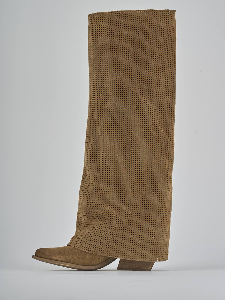 Stivali tacco 4cm camoscio marrone