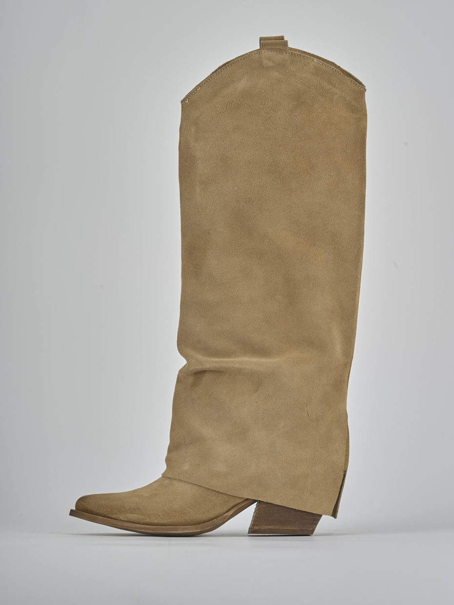 Stivale texano tacco 7 cm marrone camoscio
