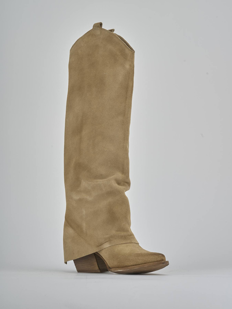 Stivale texano tacco 7 cm marrone camoscio