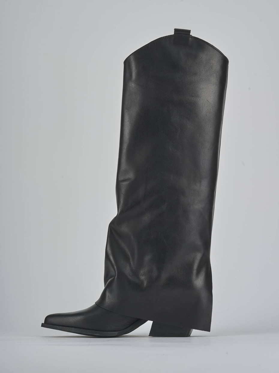 Stivale texano tacco 7 cm nero pelle