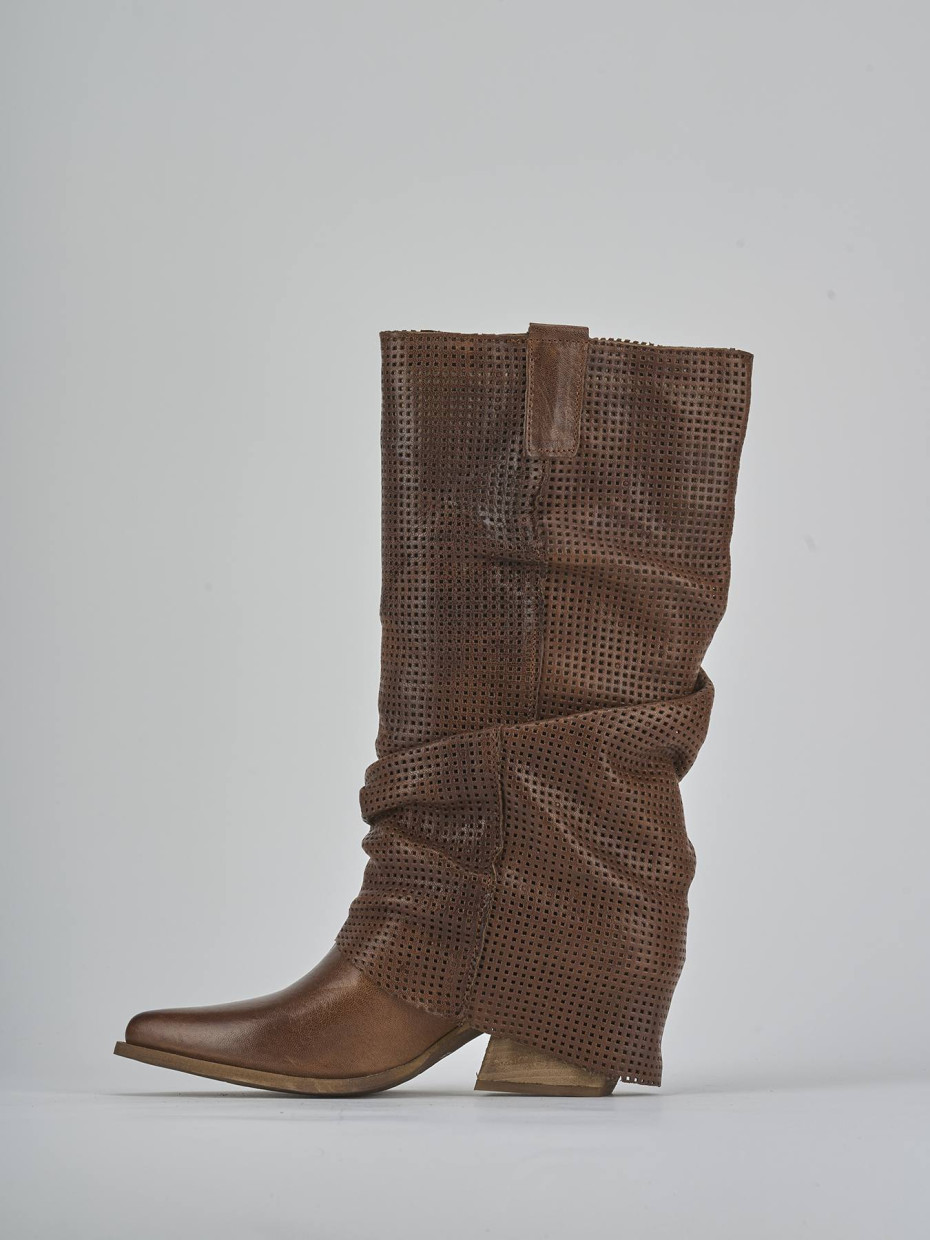 Stivali tacco 7cm pelle marrone