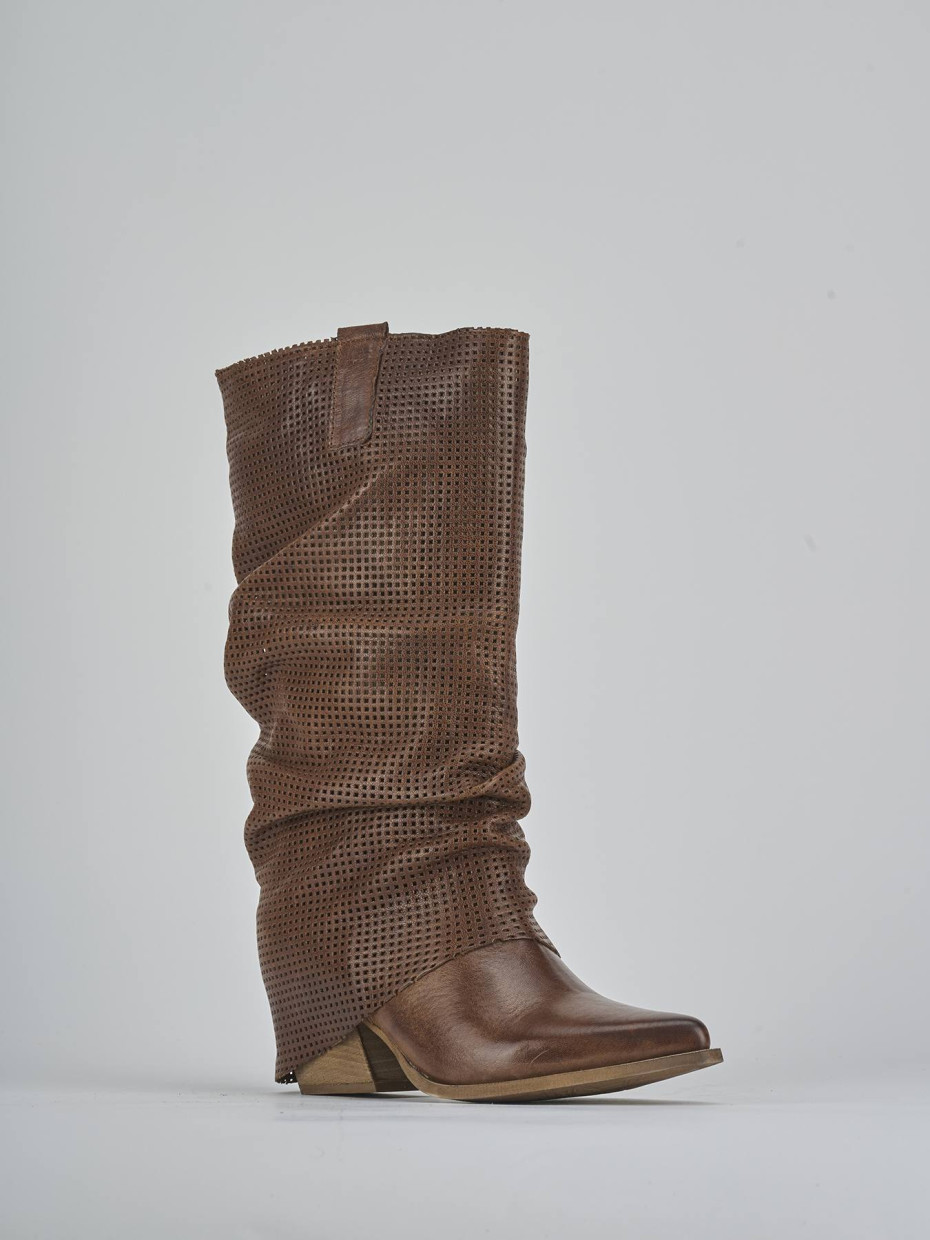 Stivali tacco 7cm pelle marrone