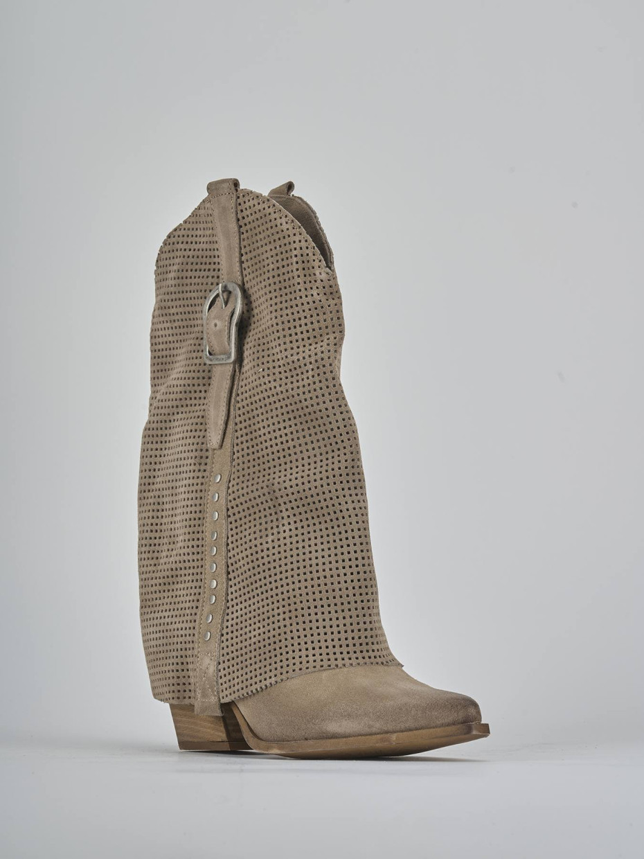 Stivali tacco 5cm camoscio beige