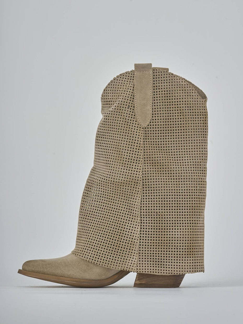 Stivali tacco 7cm camoscio beige