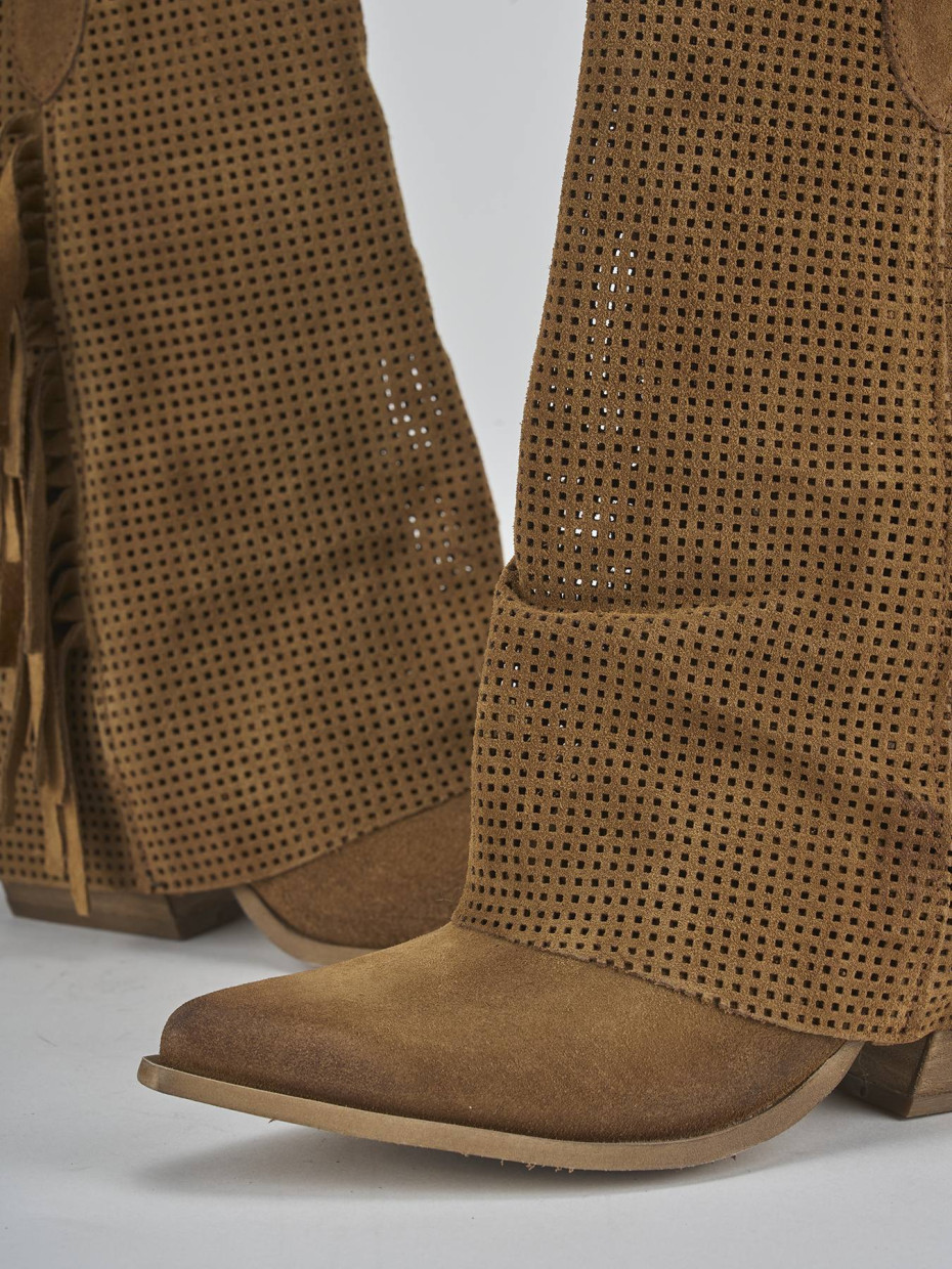 Stivali tacco 7cm camoscio marrone