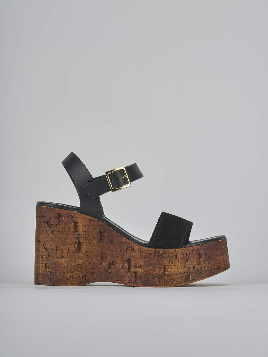 Sandali zeppa tacco 10cm camoscio nero