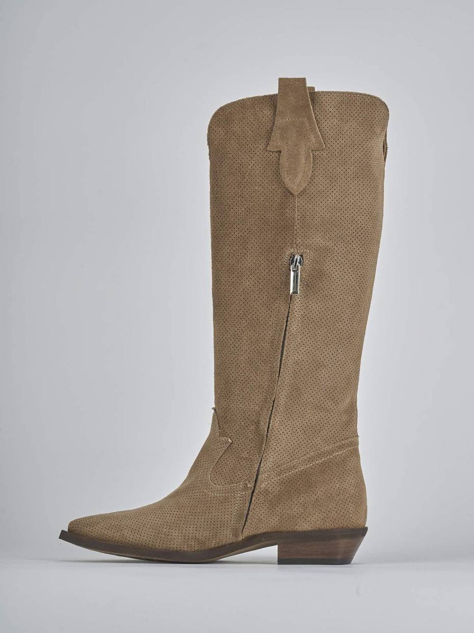 Stivali tacco 2cm camoscio marrone