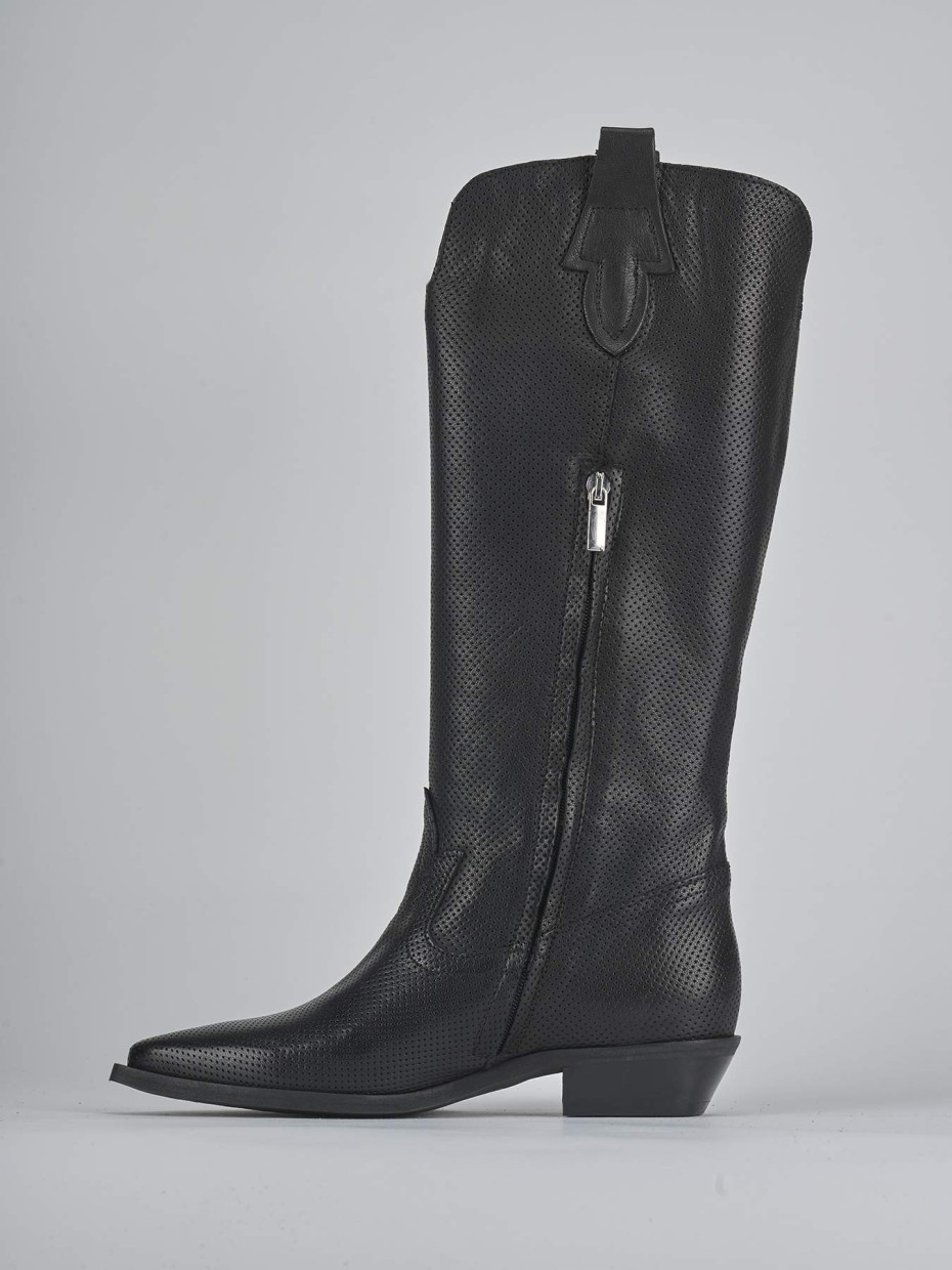 Stivali tacco 2cm pelle nero