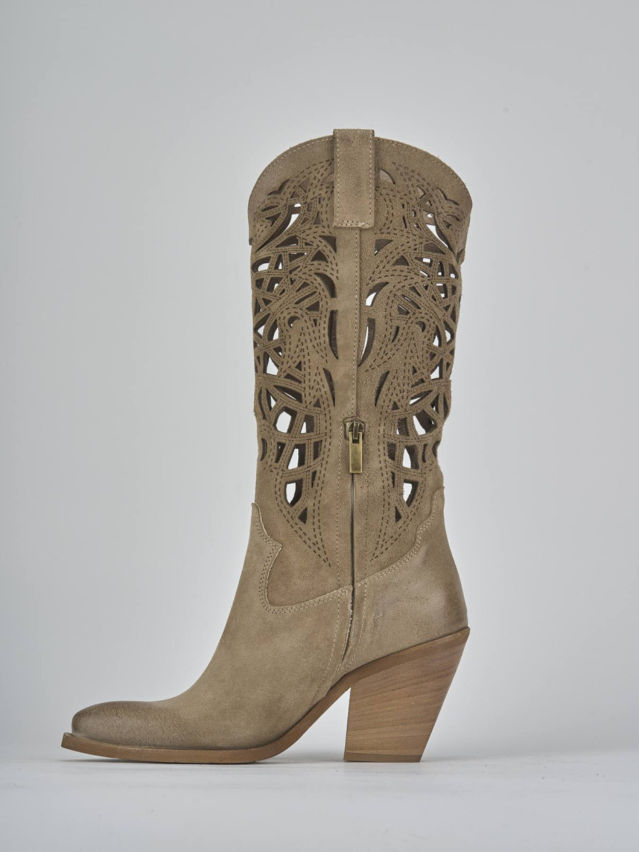 Stivali tacco 7cm camoscio beige
