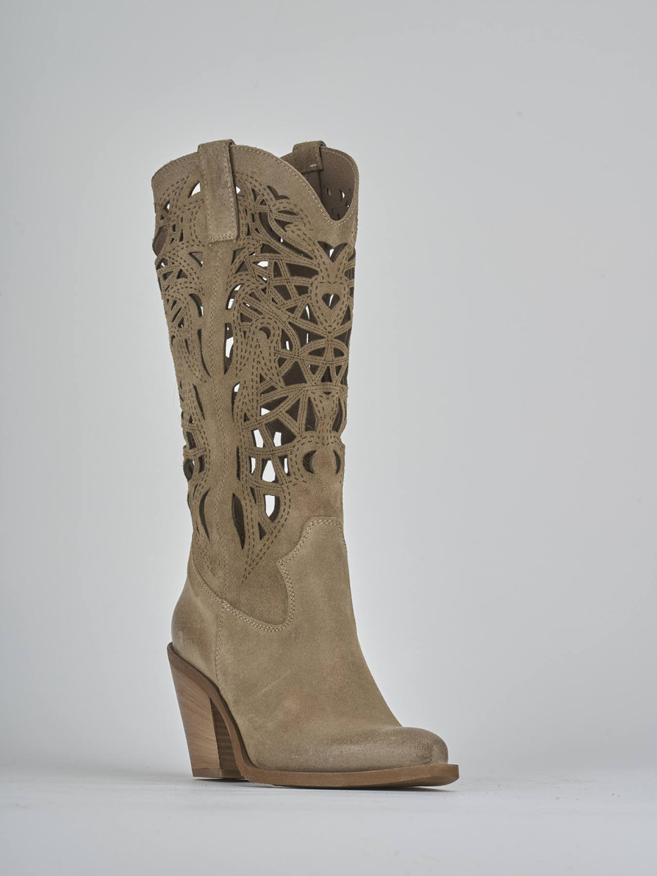 Stivali tacco 7cm camoscio beige