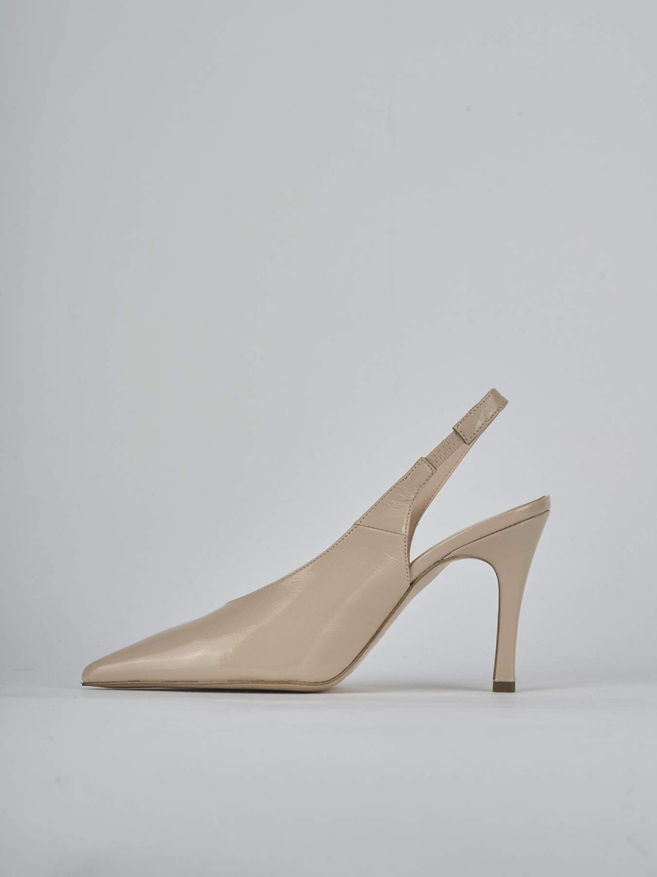 Décolleté e slingback tacco 9cm vernice marrone