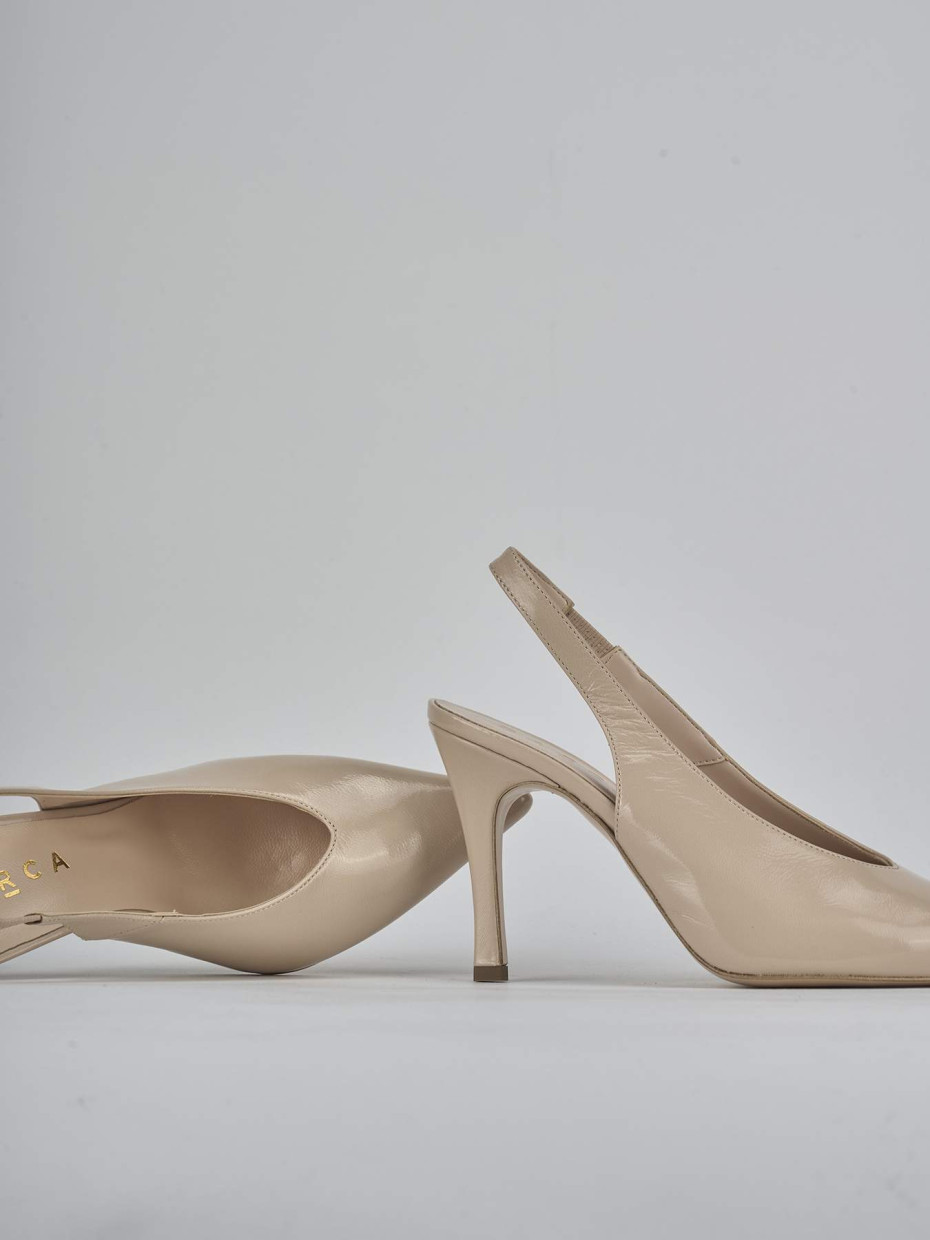 Décolleté e slingback tacco 9cm vernice marrone