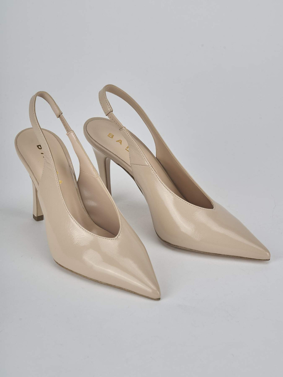Décolleté e slingback tacco 9cm vernice marrone