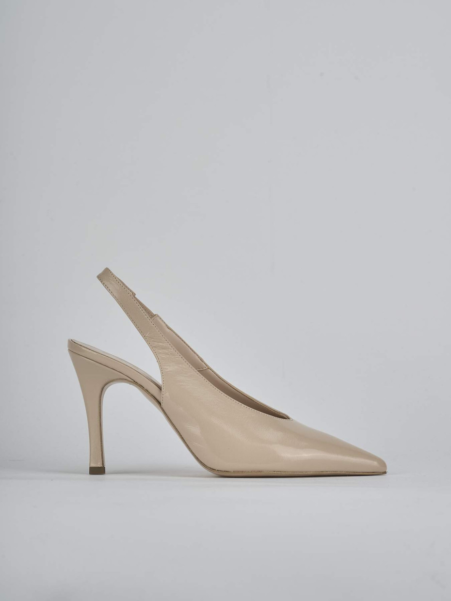 Décolleté e slingback tacco 9cm vernice marrone