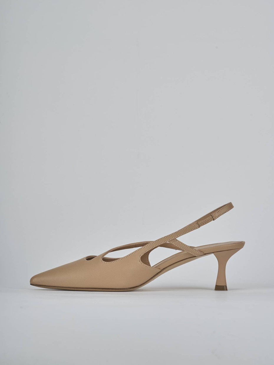 Décolleté e slingback tacco 5cm pelle marrone