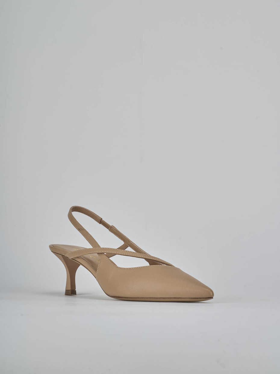 Décolleté e slingback tacco 5cm pelle marrone