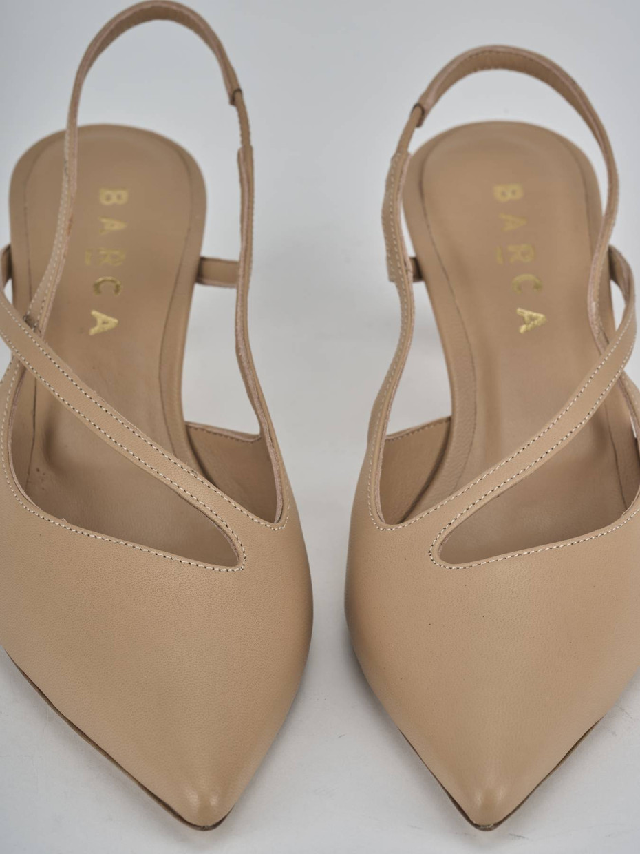 Décolleté e slingback tacco 5cm pelle marrone