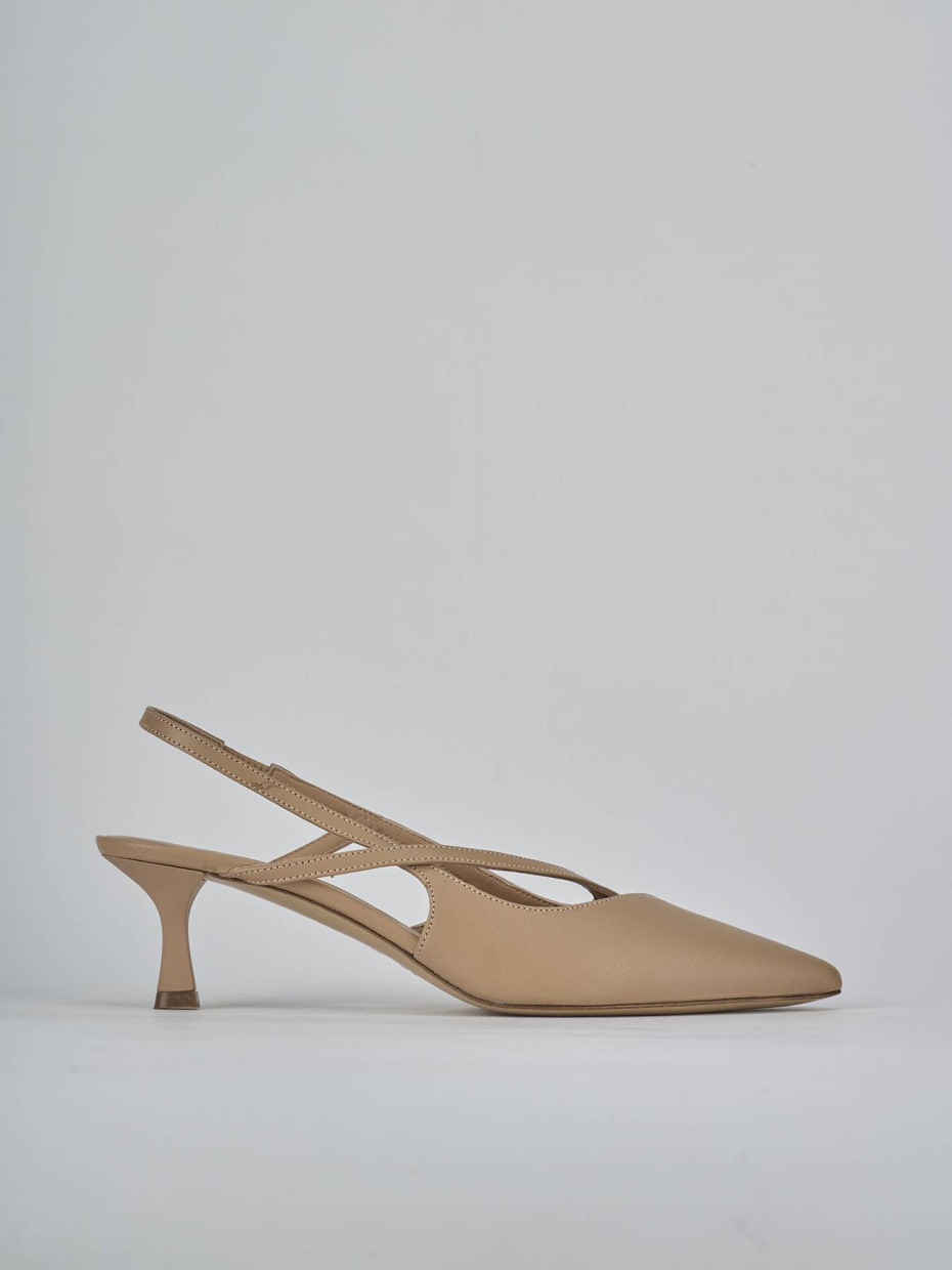 Décolleté e slingback tacco 5cm pelle marrone