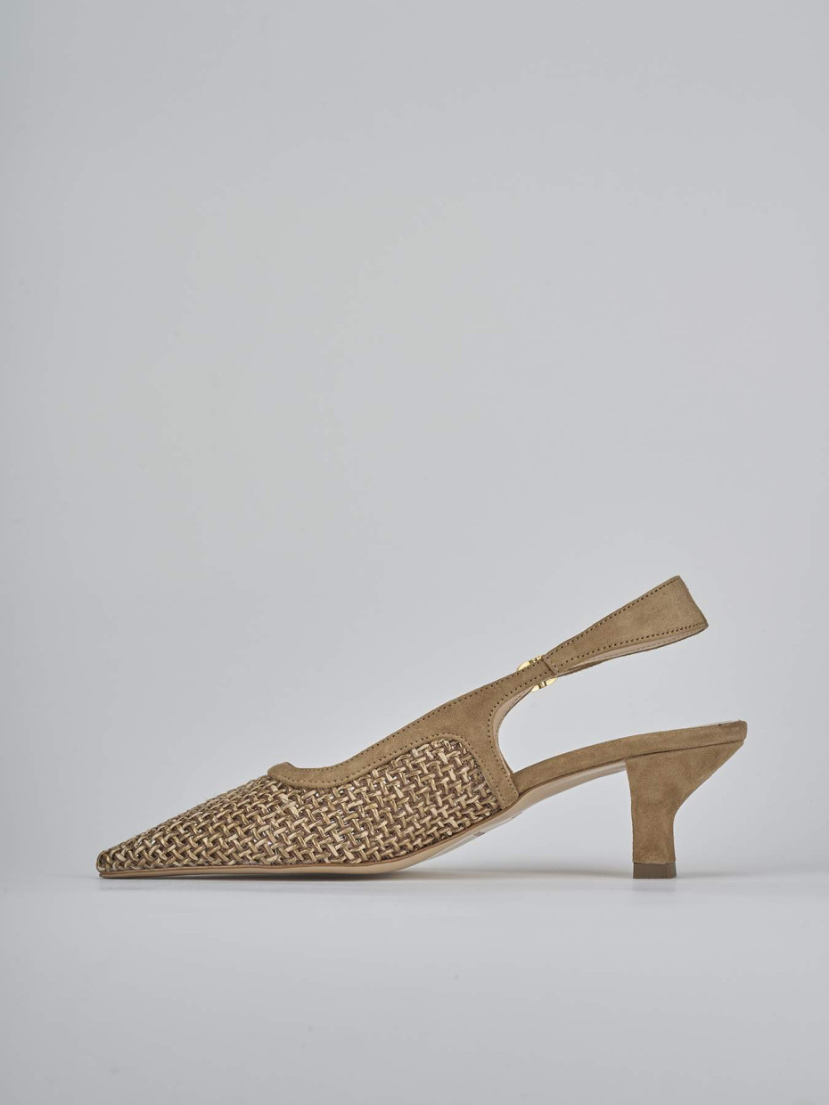 Décolleté e slingback tacco 6cm camoscio beige