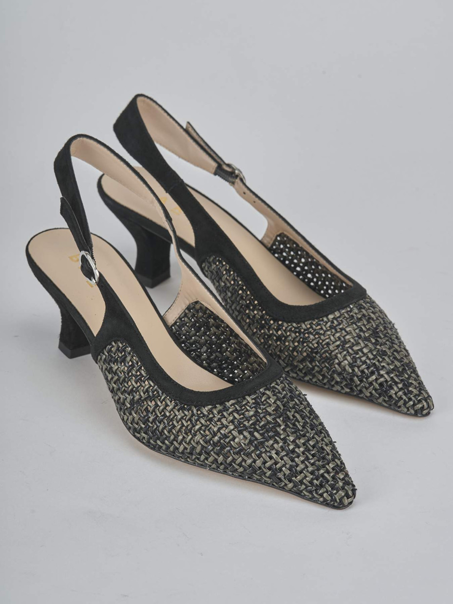 Décolleté e slingback tacco 6cm camoscio nero