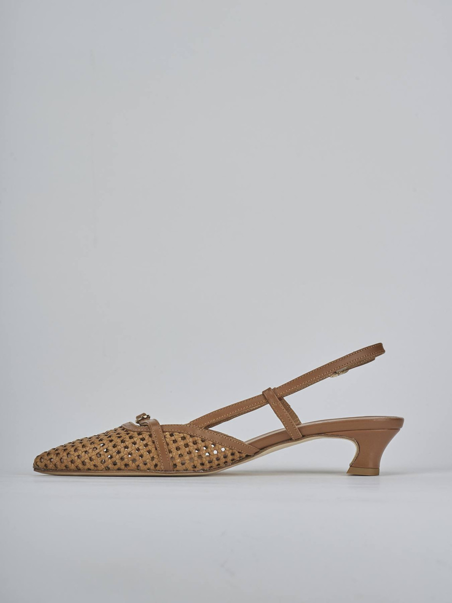 Décolleté e slingback tacco 4cm pelle marrone