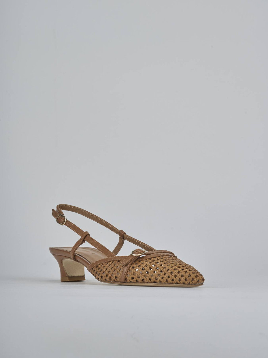 Décolleté e slingback tacco 4cm pelle marrone