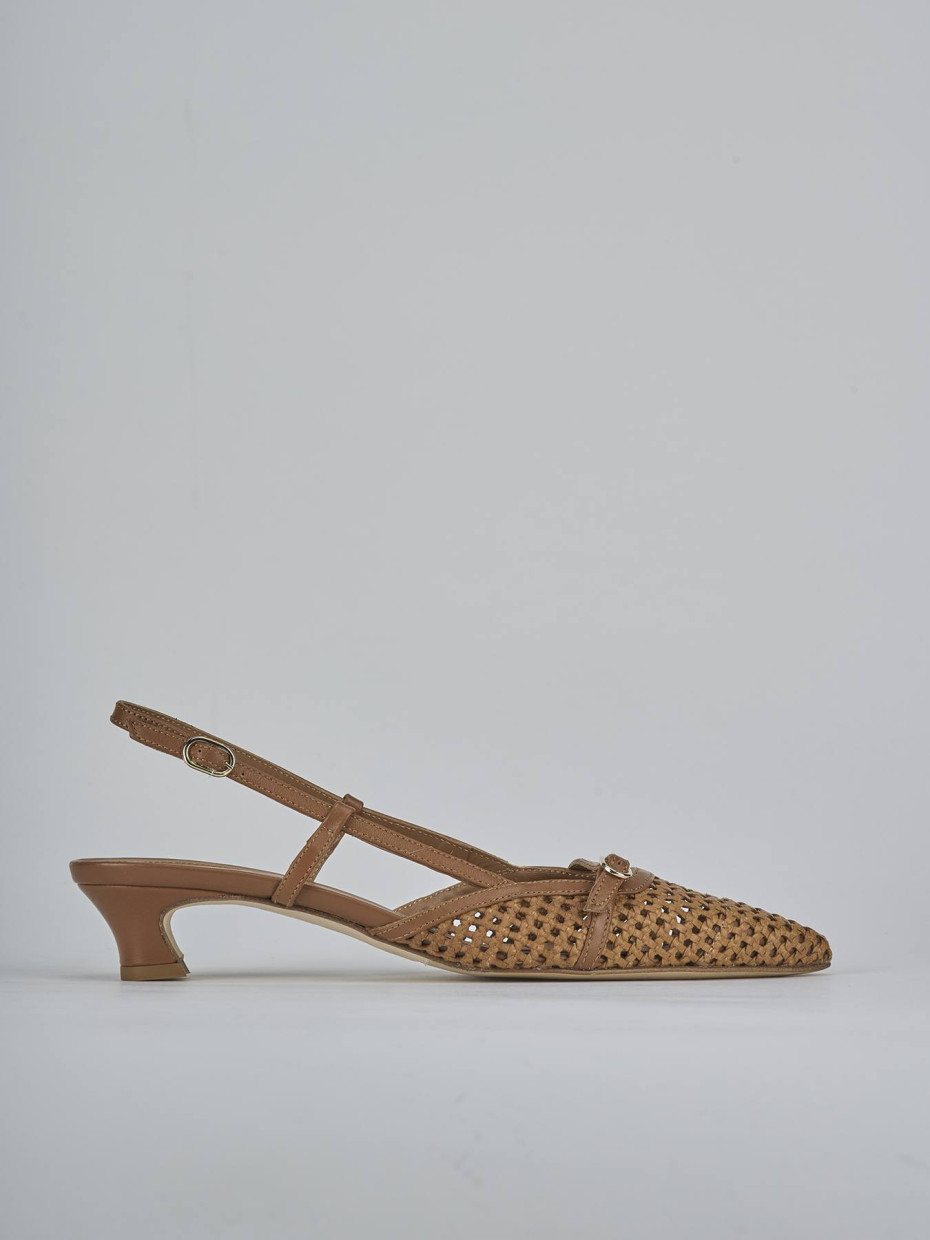 Décolleté e slingback tacco 4cm pelle marrone