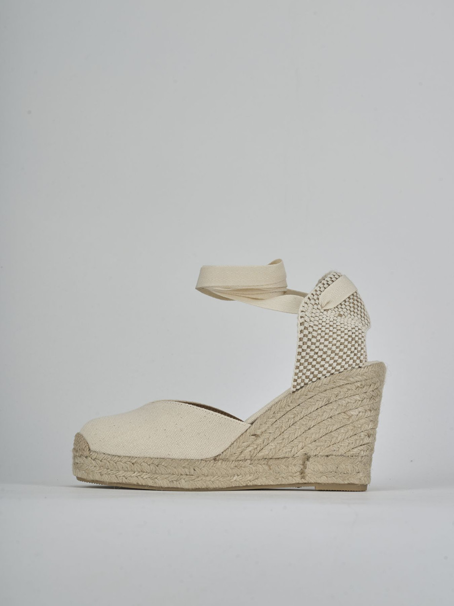 Espadrillas tacco 9cm tessuto beige
