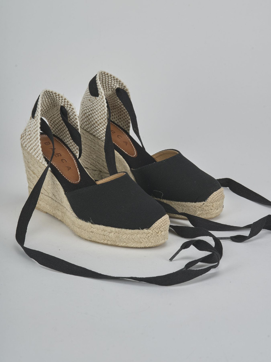 Espadrillas tacco 9cm tessuto nero