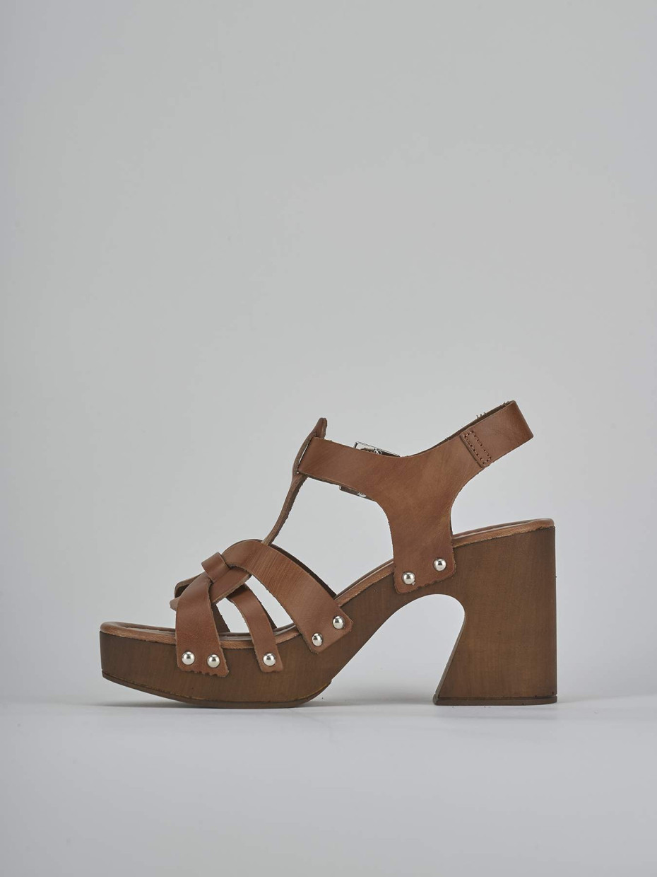 Sandali tacco 9cm pelle marrone