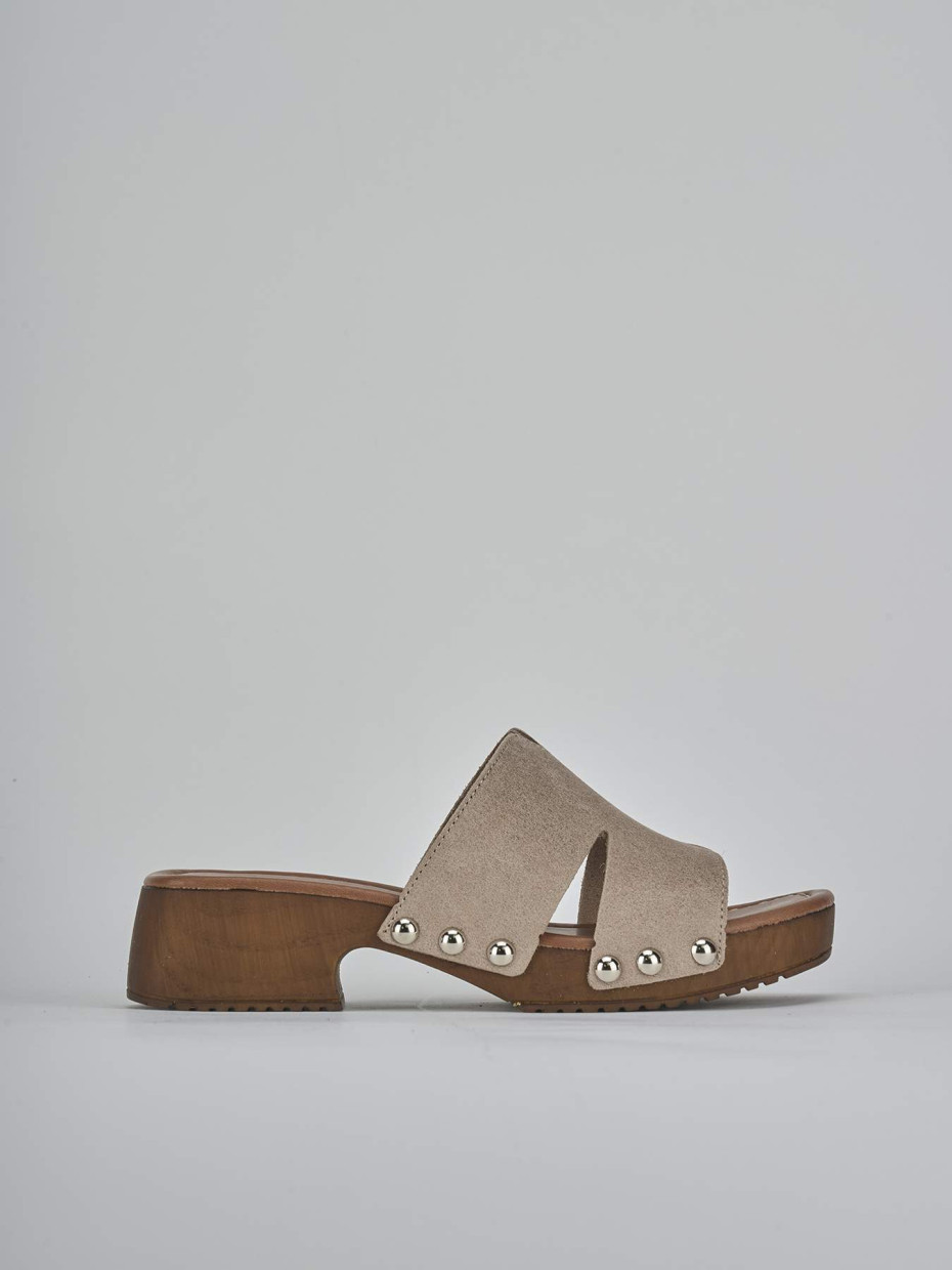 Ciabatte tacco 5cm camoscio beige