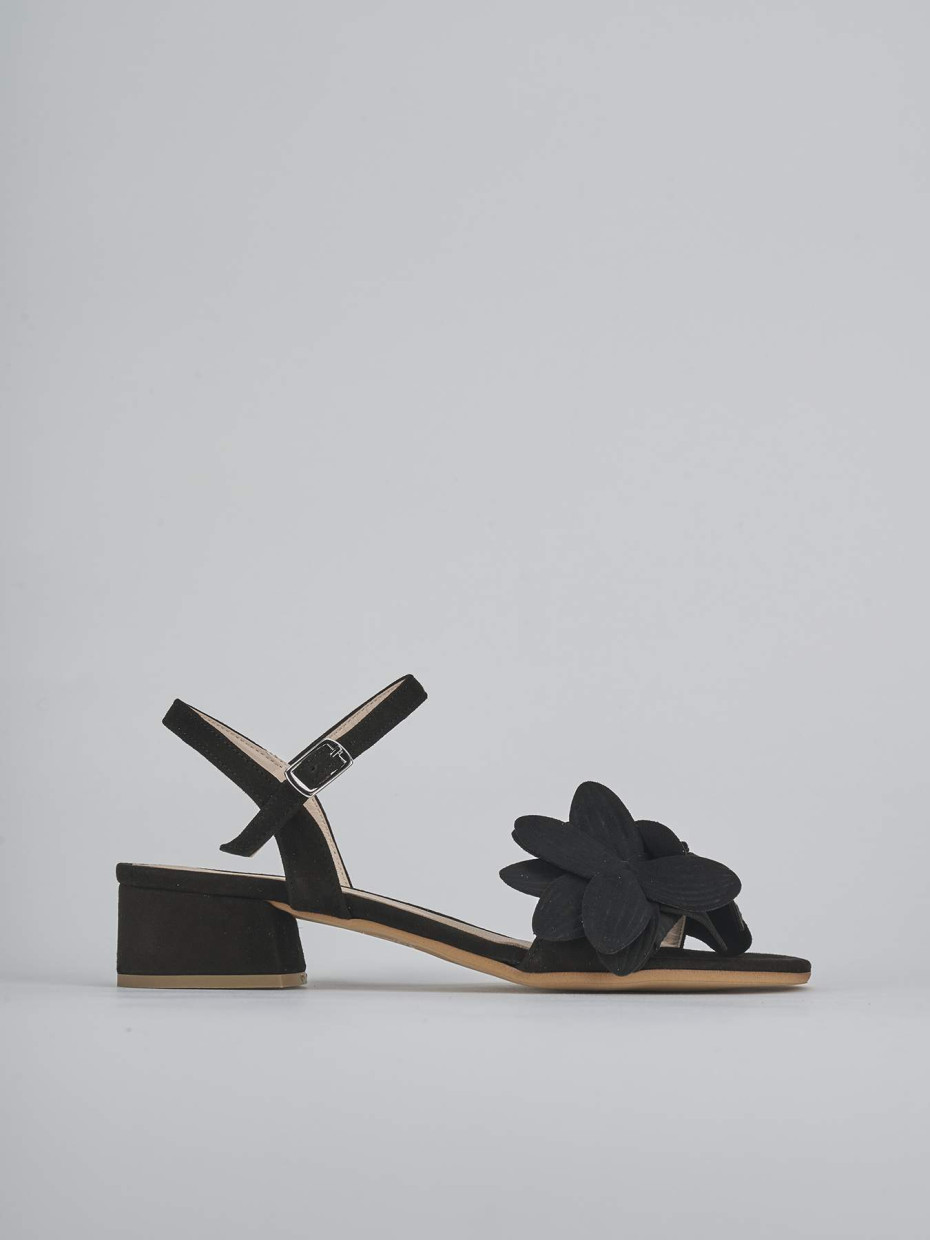 Sandali tacco 3cm camoscio nero