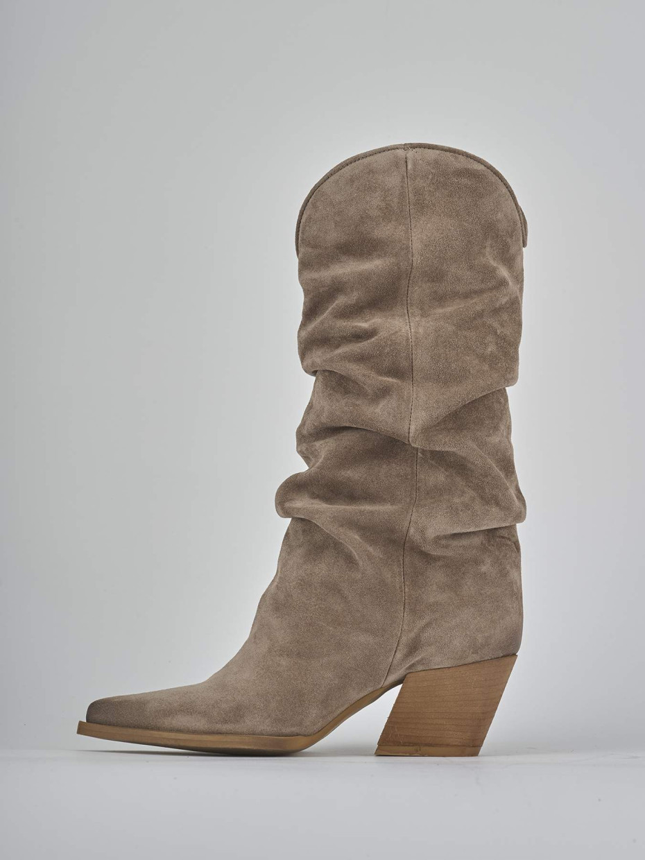 Stivali tacco 6cm camoscio beige
