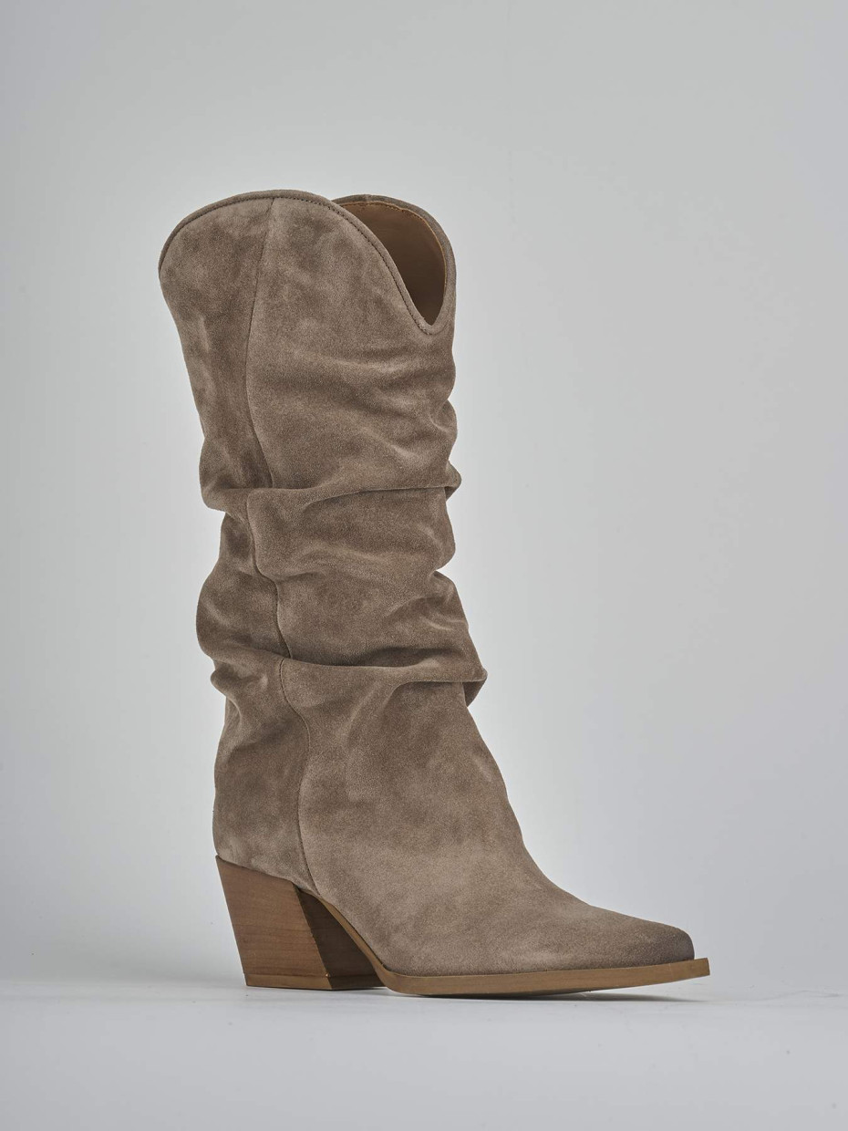 Stivali tacco 6cm camoscio beige