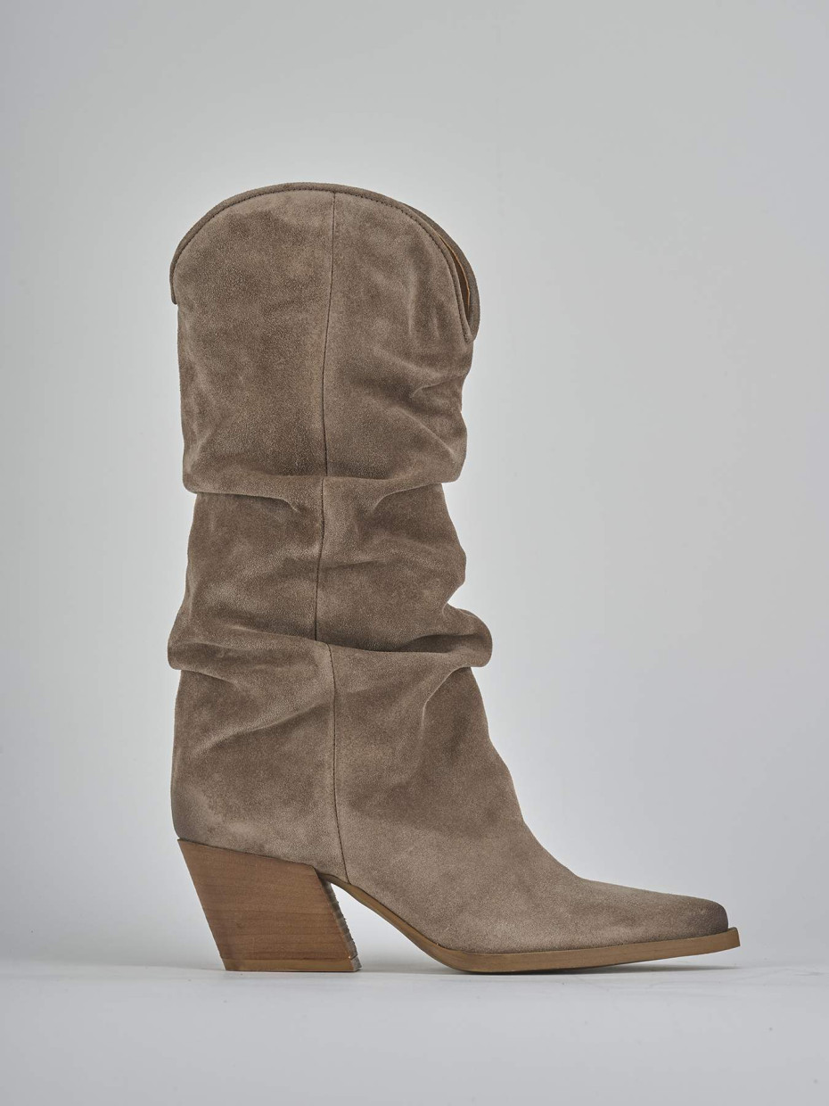 Stivali tacco 6cm camoscio beige