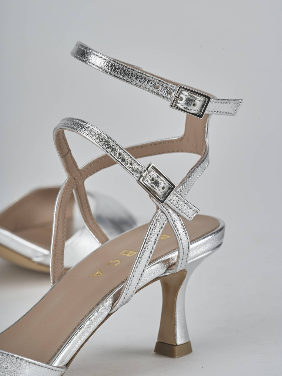 Sandali tacco 5cm laminato argento