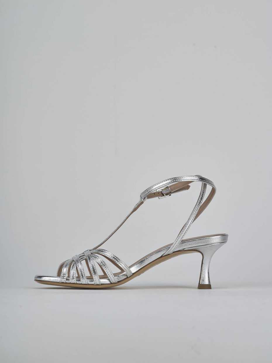 Sandali tacco 5cm laminato argento