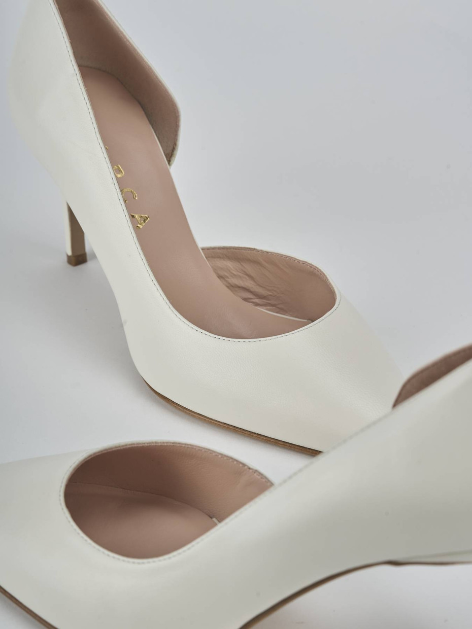 Décolleté e slingback tacco 8cm pelle bianco