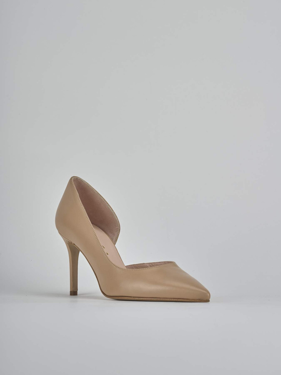 Décolleté e slingback tacco 8cm pelle beige