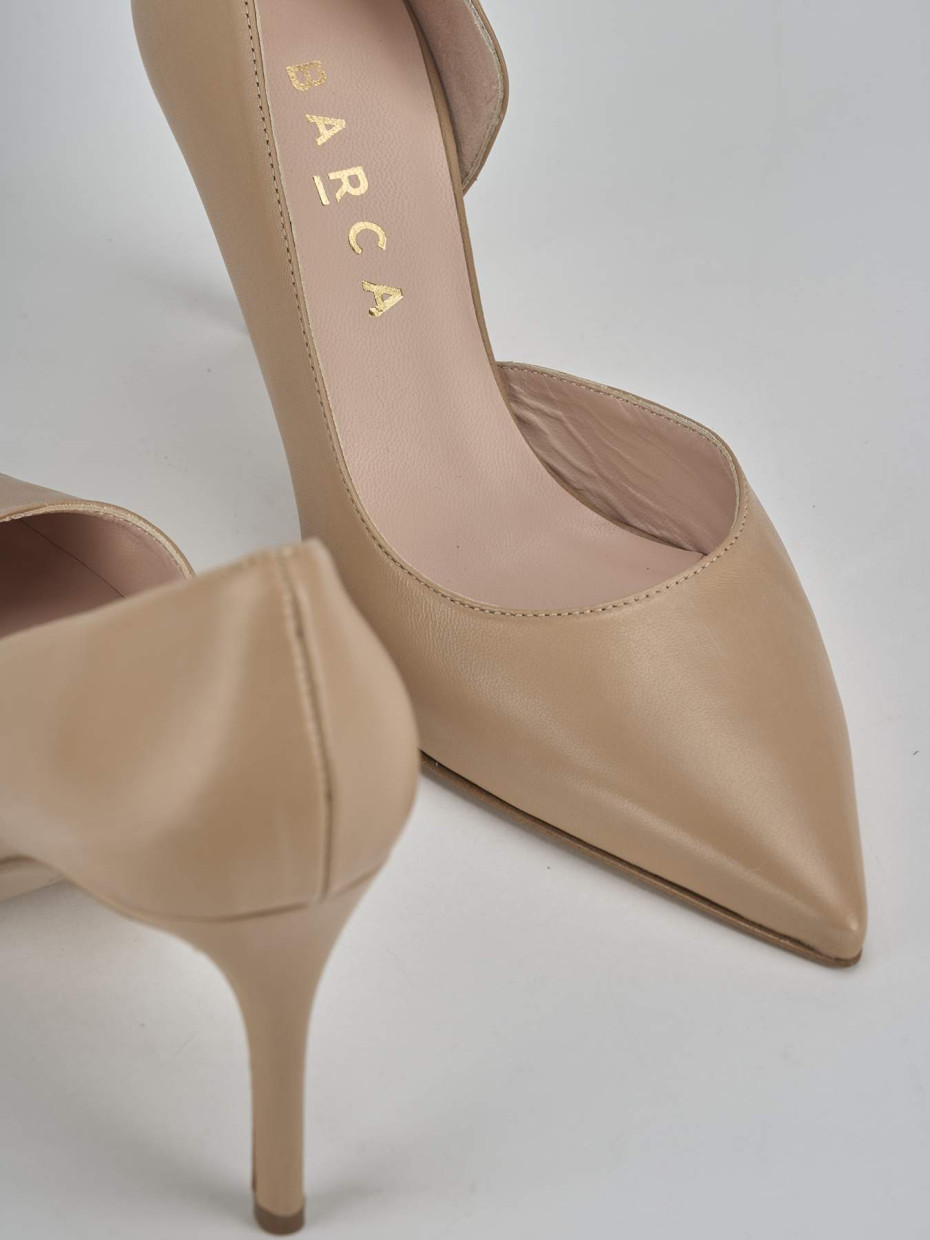 Décolleté e slingback tacco 8cm pelle beige