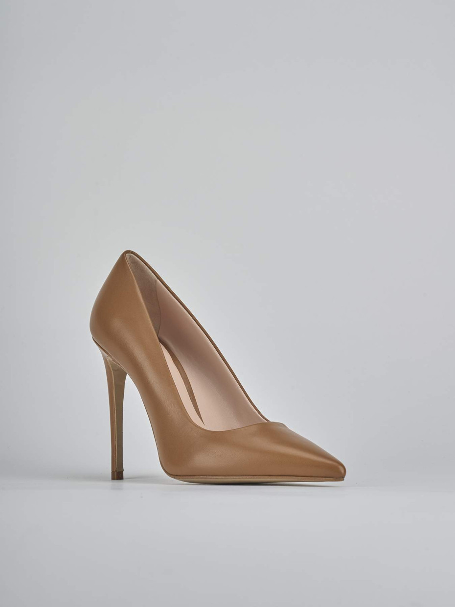 Décolleté e slingback tacco 10cm pelle marrone