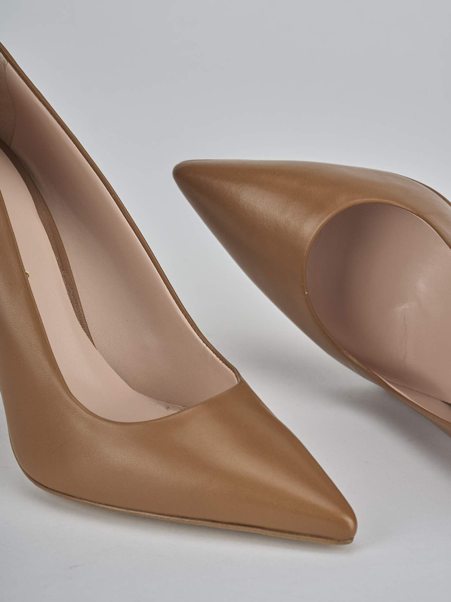 Décolleté e slingback tacco 10cm pelle marrone