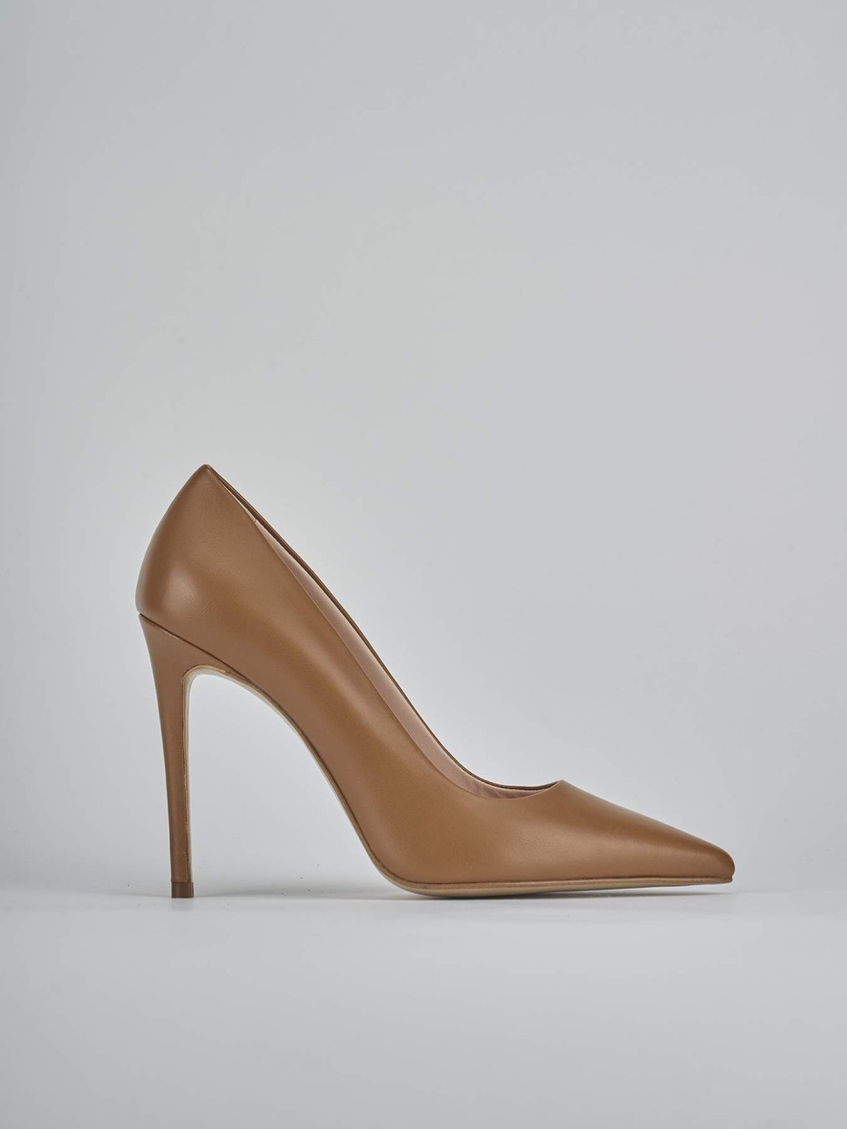 Décolleté e slingback tacco 10cm pelle marrone