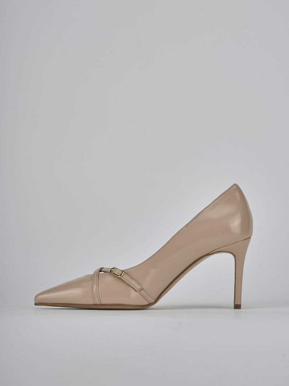 Décolleté e slingback tacco 7cm vernice marrone