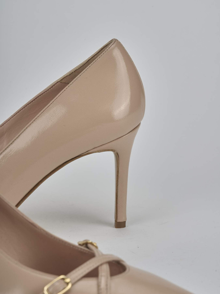 Décolleté e slingback tacco 7cm vernice marrone