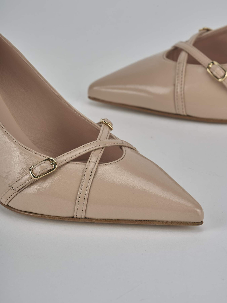 Décolleté e slingback tacco 7cm vernice marrone