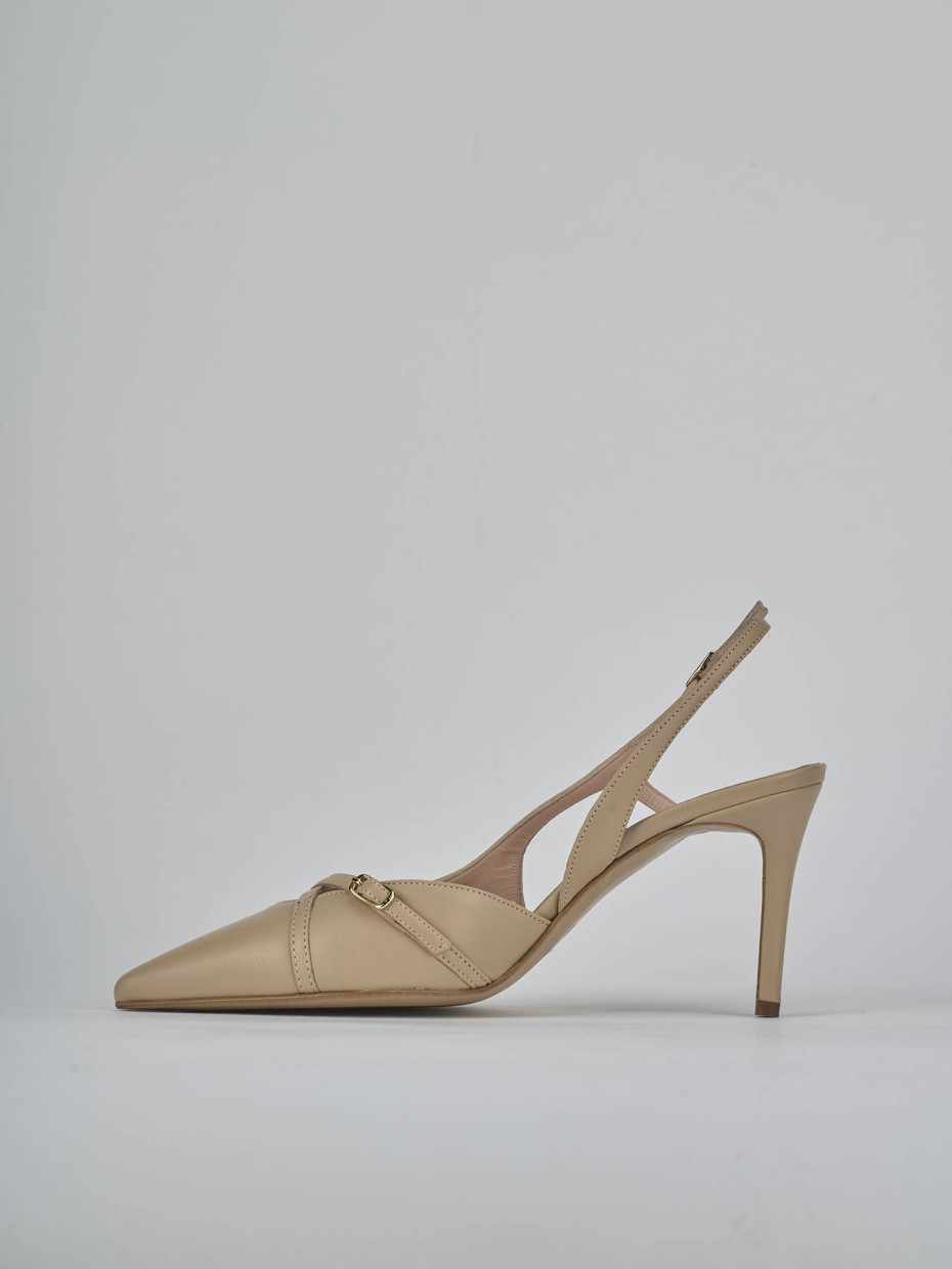 Décolleté e slingback tacco 7cm pelle marrone
