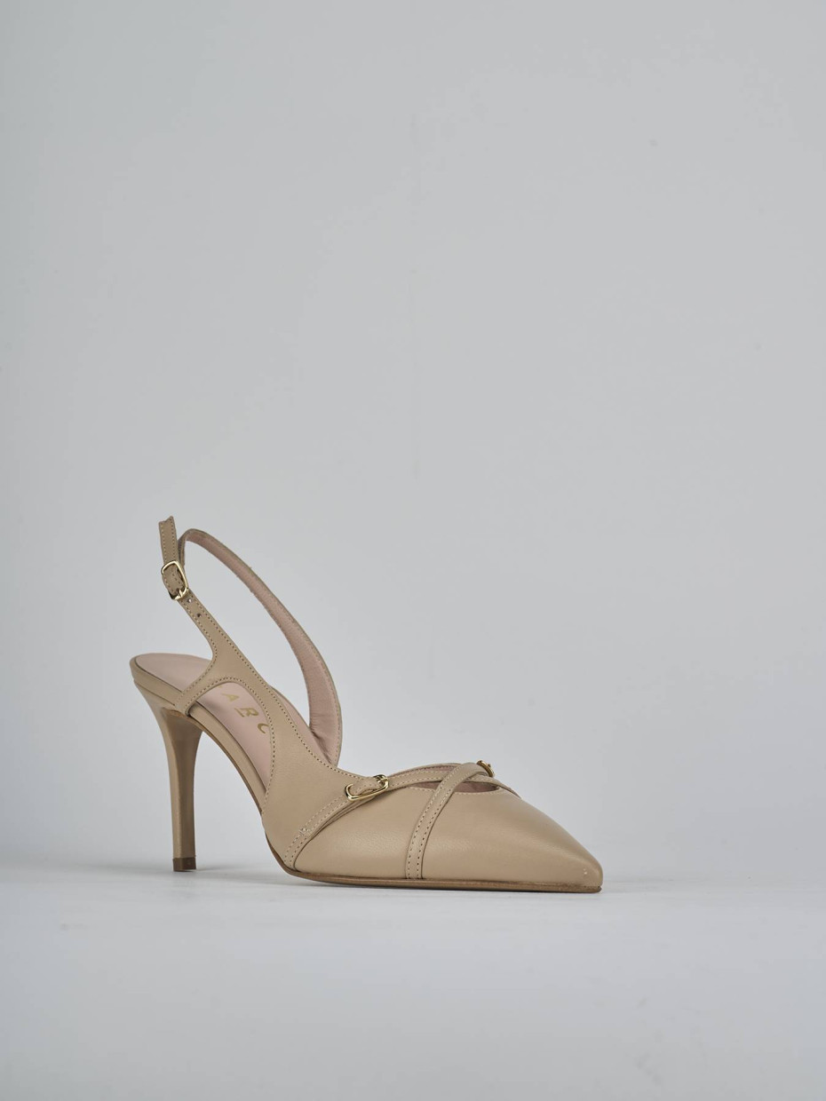 Décolleté e slingback tacco 7cm pelle marrone