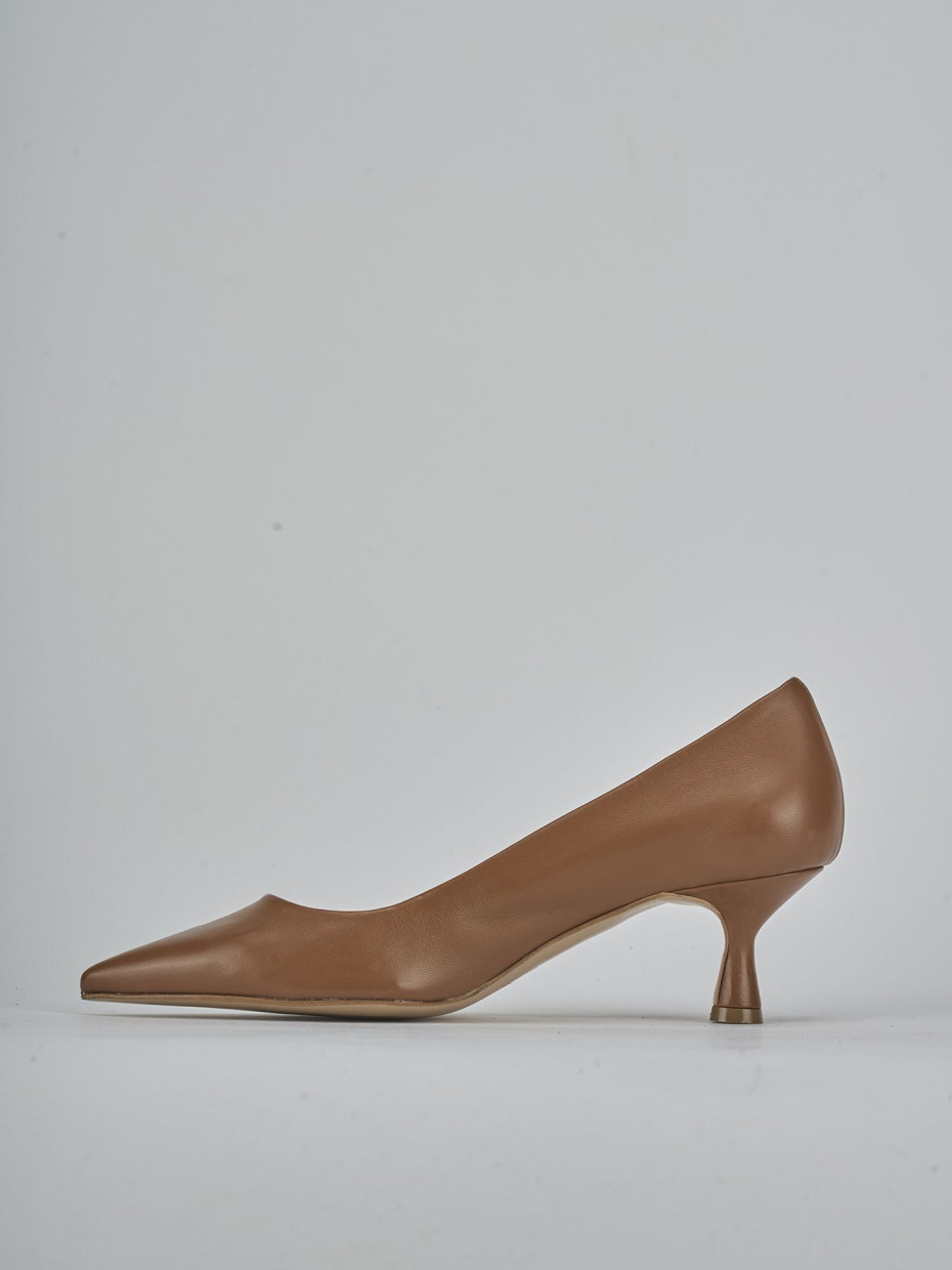 Décolleté e slingback tacco 5cm pelle marrone