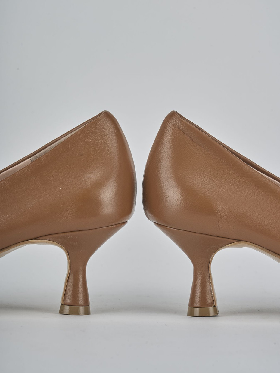 Décolleté e slingback tacco 5cm pelle marrone